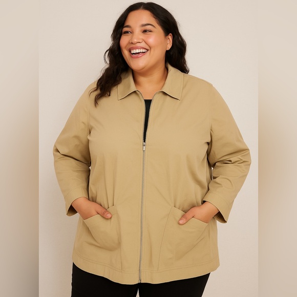 LAFAYETTE 148 NEWYORK Jacket Beige Cotton Blend Stretch Zip Pockets Size 1X - Picture 1 of 13